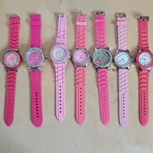 Geneva Watch Lot of 7 Pink Silicone Bands Untested No Batteries For Parts Asst
